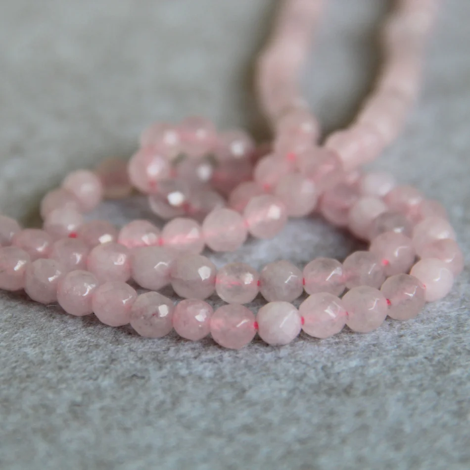 

(Min Order1)6mm Fashion New Pink chalcedony beads Round stones Loose Beads 15" faceted Jewelry making design wholesale