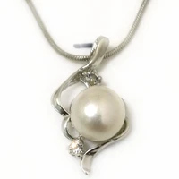 18 inches double zirconia heart style 10 11mm natural white freshwater button pearl 925 sterling silver pendent necklace