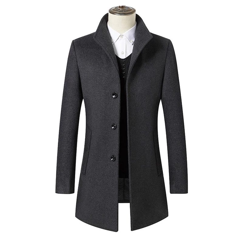 Мужская одежда Осень Зима Новая Длинная шерстяная куртка Мужская модная повседневная утолщенная приталенная мужская куртка брендовая одежда