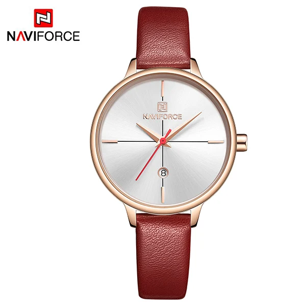 Red NAVIFORCE женские часы Топ бренд класса люкс водонепроницаемые женские часы кожаный ремешок браслет женские часы Новые Relogio Feminino - Цвет: Red