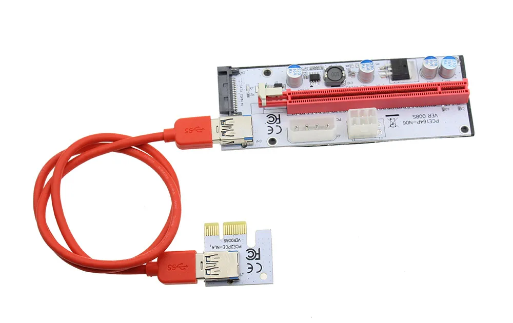 4 контактная Райзер карта VER008S Molex PCI E 6 контактный SATA Pcie 1x до 16x Pci Express для майнинга