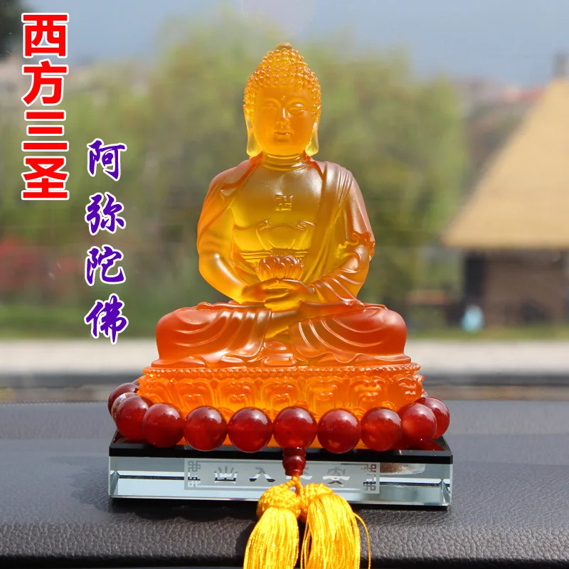 

unique HOME Office CAR Spiritual safe protection Bless family # Greco-Buddhist yellow crystal Lotus Buddha FENG SHUI statue