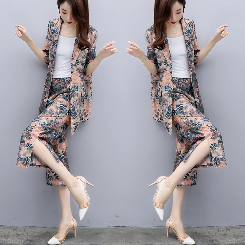 Женский костюм в европейском стиле Модный повседневный с цветочным принтом