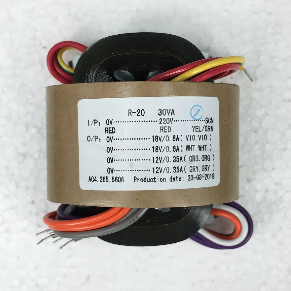 R сердечник трансформатора 220V 30VA 2*9 V/12 V/15 V/18 V/24 V Одиночный 32V с экранированным выходом для декодирования ЦАП платы - Цвет: 2X18V0.6A 2X12V0.35A