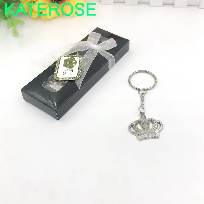 Silver 12 шт для предродовой вечеринки Серебряный/золотой брелок в виде короны в подарочной коробке Свадебная вечеринка раздаточный материал для гостей - Цвет: Silver