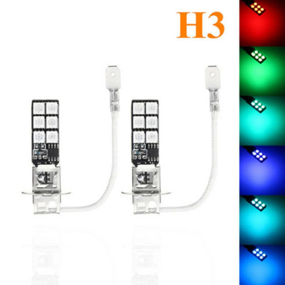 H3 противотуманный светильник s h3 rgb 2 шт. тюнинговая автомобильная универсальная лампа h3 автомобильный головной светильник с пультом дистанционного управления 5050 12SMD светодиодный светильник автомобильные аксессуары