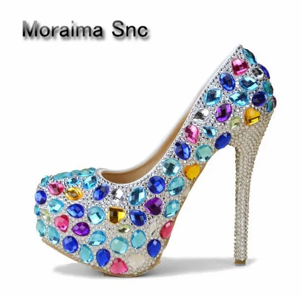 

Женские туфли с кристаллами Moraima, туфли-лодочки на тонком каблуке и платформе, туфли-лодочки на высоком каблуке, Сексуальные Разноцветные ук...