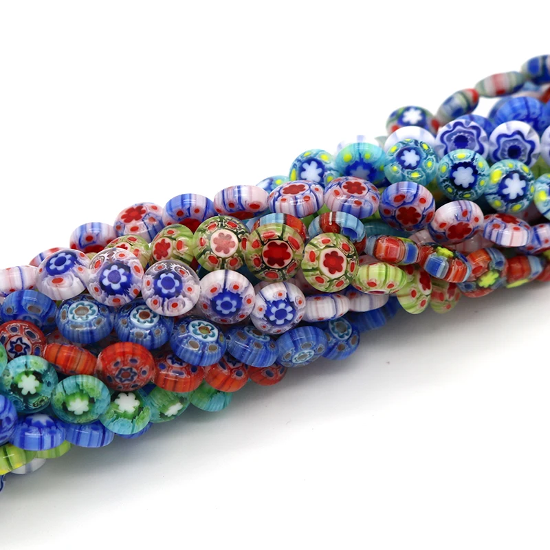 Разноцветные Круглые бусины с цветочным принтом стеклянные 8x4 мм 100 шт. оптовая