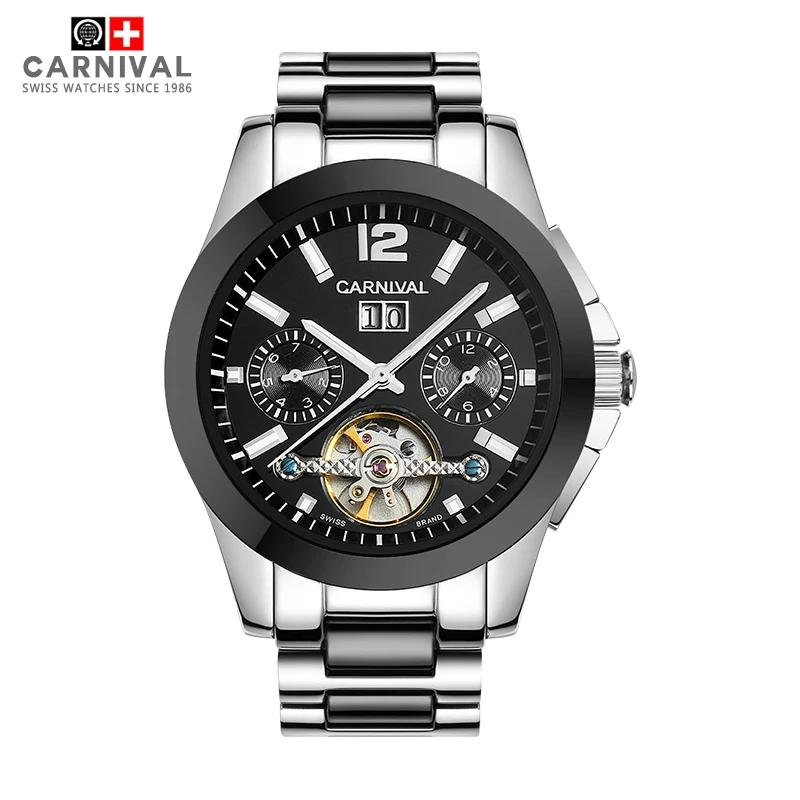 Carnival tourbillon автоматические механические Военные мужские часы водонепроницаемые