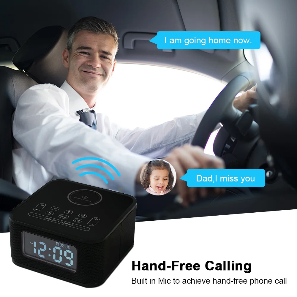 Bluetooth колонка/Беспроводное зарядное устройство/FM радио/будильник/USB порт