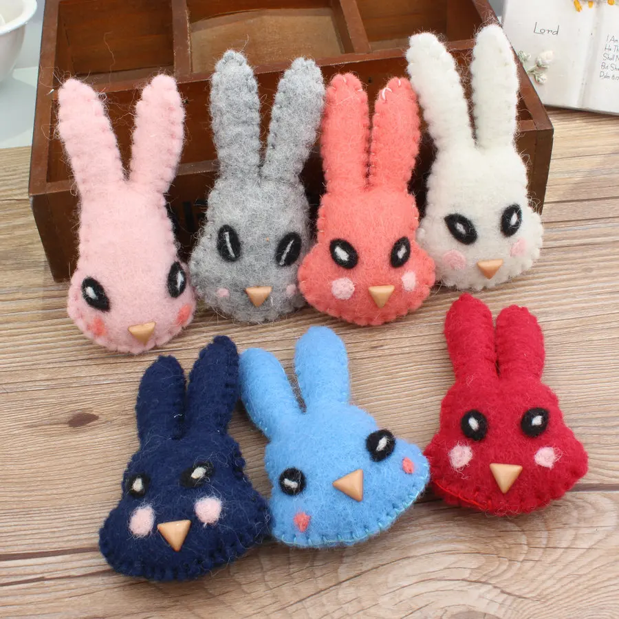 Wholesale 10pcs/lot Colorful Animals 3D Cartoon Rabbits Head Shape Handmade Wool Felts Bolls Diy Jewelry Garment/hair Accessory | Детская
