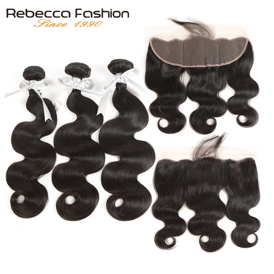 Rebecca Body перуанская волна тела комплект с 13X4 синтетический фронтальный не Реми