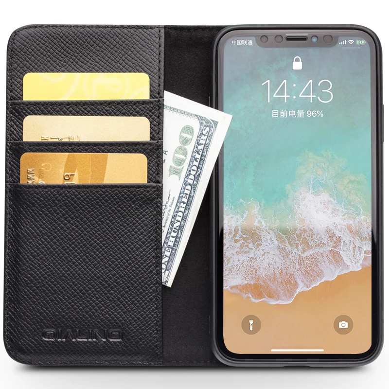 Чехол QIALINO из натуральной кожи для iPhone X откидной чехол со слотом карт