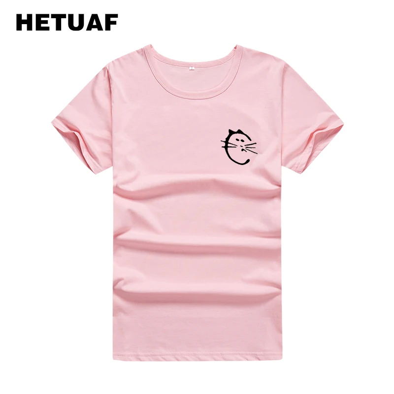 Женская футболка с рисунком кошки HETUAF Милая карманами в стиле ольччан и Kawaii милый