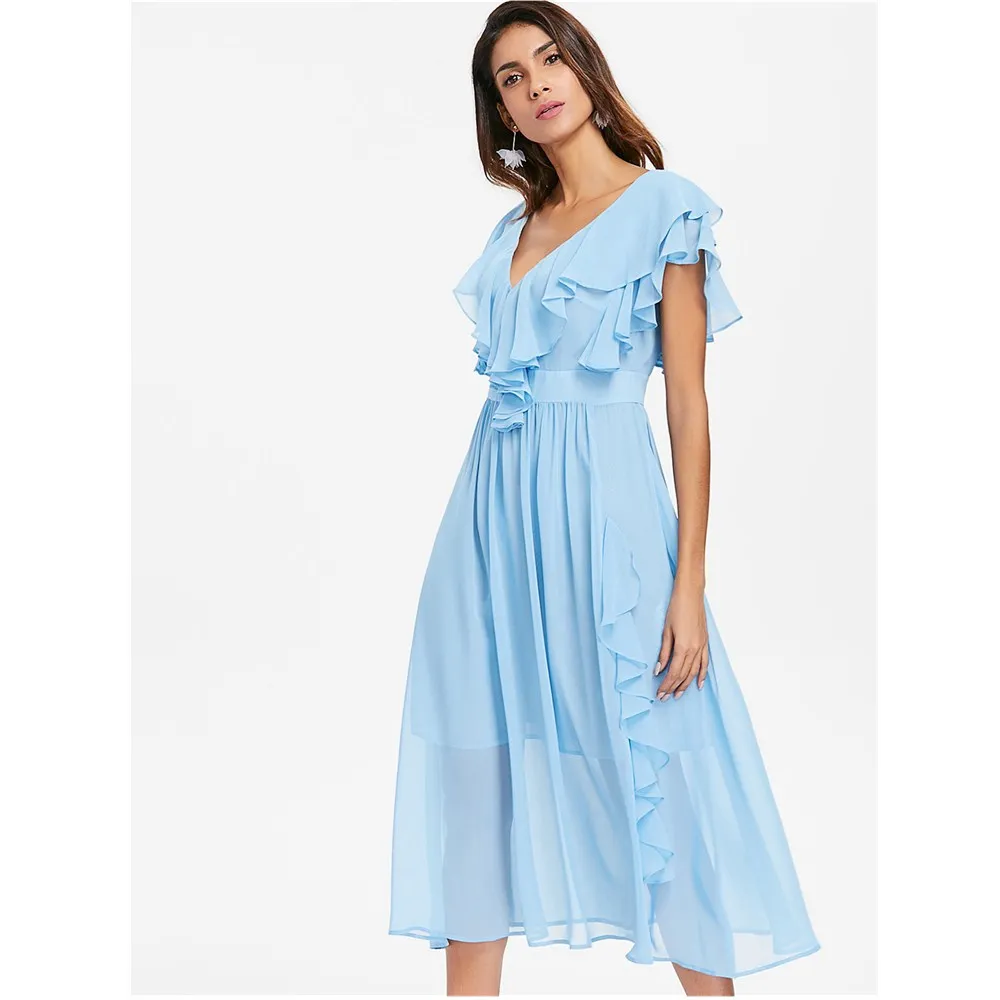 CosMera 2018 элегантное платье с оборками глубоким v образным вырезом открытой спиной