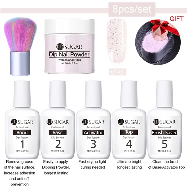 8pcs set6 Ur Sugar 8 шт./компл. погружения ногтей Блеск порошок Наборы градиент французский гвоздь натуральный Цвет голографическая пигмента сухой без лампы для лечения - Цвет: 8pcs set6
