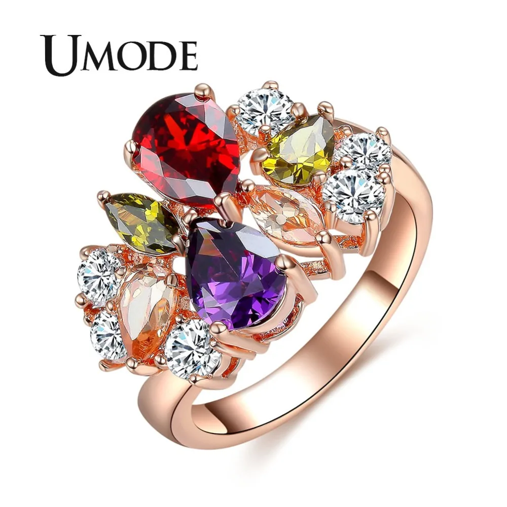 UMODE винтажные многообразные и разноцветные блестящие камни CZ коктейльные кольца