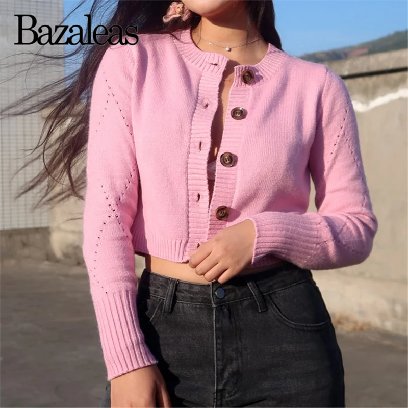 Bazaleas 2019 розовый женский свитер с вырезами тонкий базовый модный Повседневный