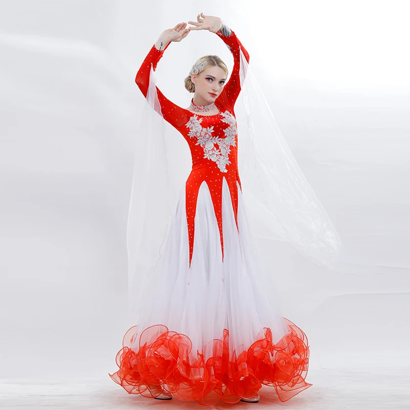 red Платья для конкурса бальных танцев, стандартные Бальные платья, стандартные танцевальные платья, бальные платья, современные танцевальные костюмы - Цвет: red