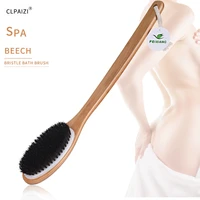 clpaizi natural bristle bath brush wooden long handle body massage dry brush exfoliating blood circulation body shower brush d30