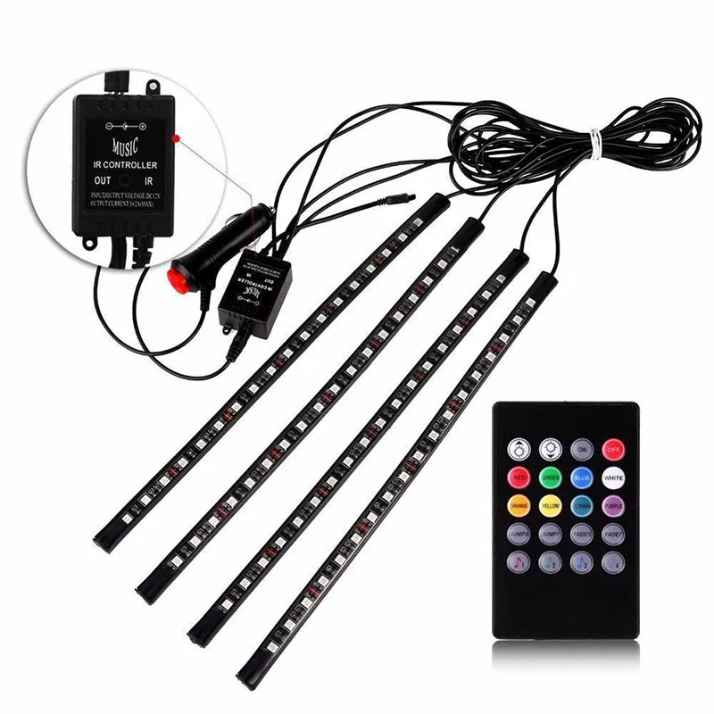4 шт./компл. 18LED RGB салона автомобиля Неоновые Атмосфера полосы светильник звук