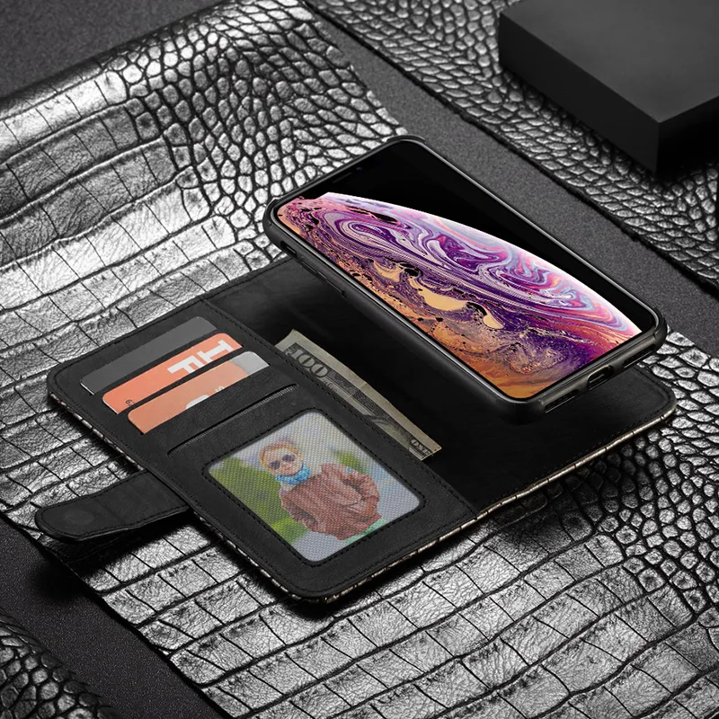 Чехол-бумажник WHATIF для Iphone Xs Max Xr X 8 7 Plus, кожаный чехол с узором «крокодиловая кожа», Отделяемый магнитной застежкой, чехол-книжка с подставкой для карт