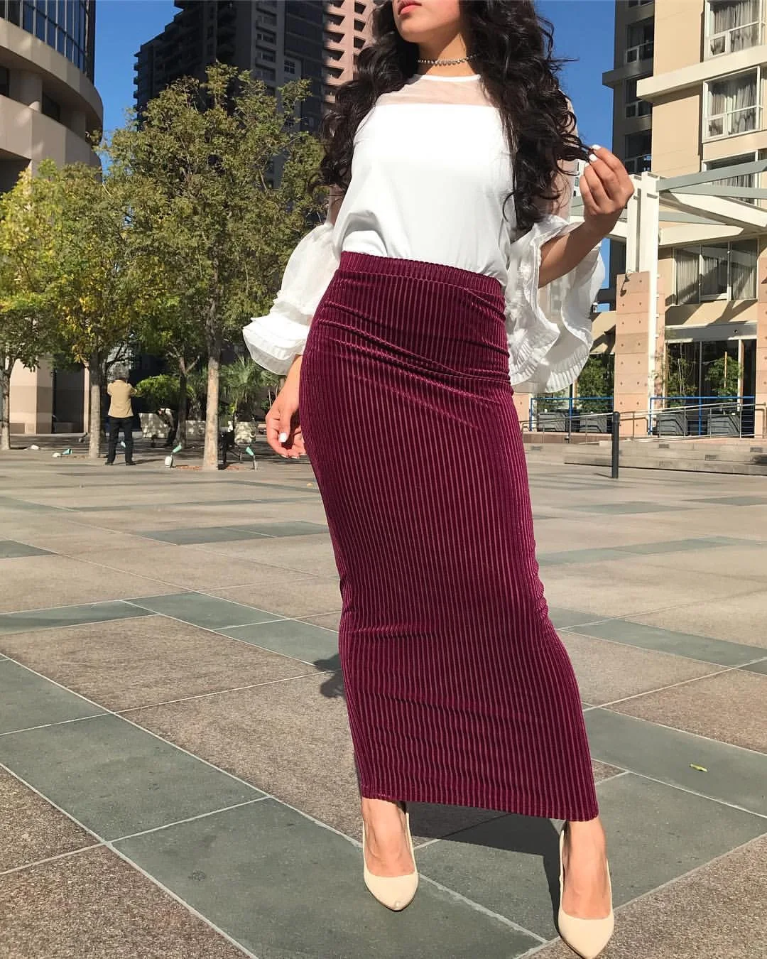 Женские эластичные юбки abaya, Турция, Дубай, для мусульманского праздника Рамадан, Турецкая, Бангладеш, мусульманская одежда, розовая, черная, зеленая, фиолетовая юбка в полоску - Цвет: Красный