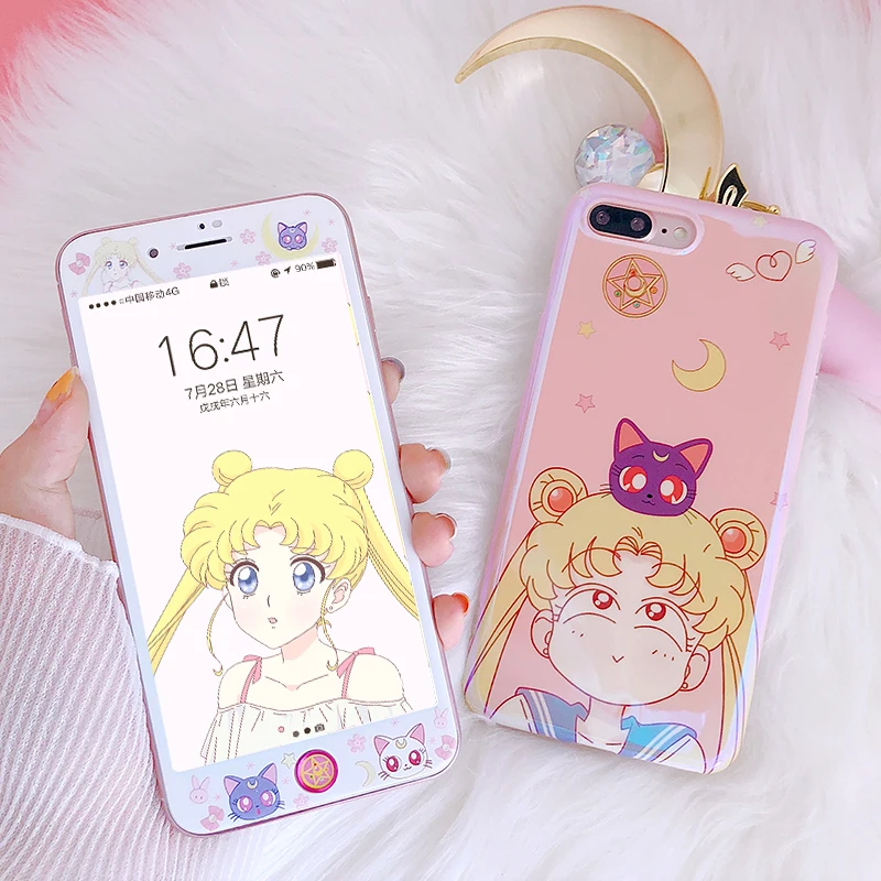 Чехол с принтом &quotСейлор Мун&quot для iphone 7 8 plus/6 6splus Luna cat закаленное стекло plus