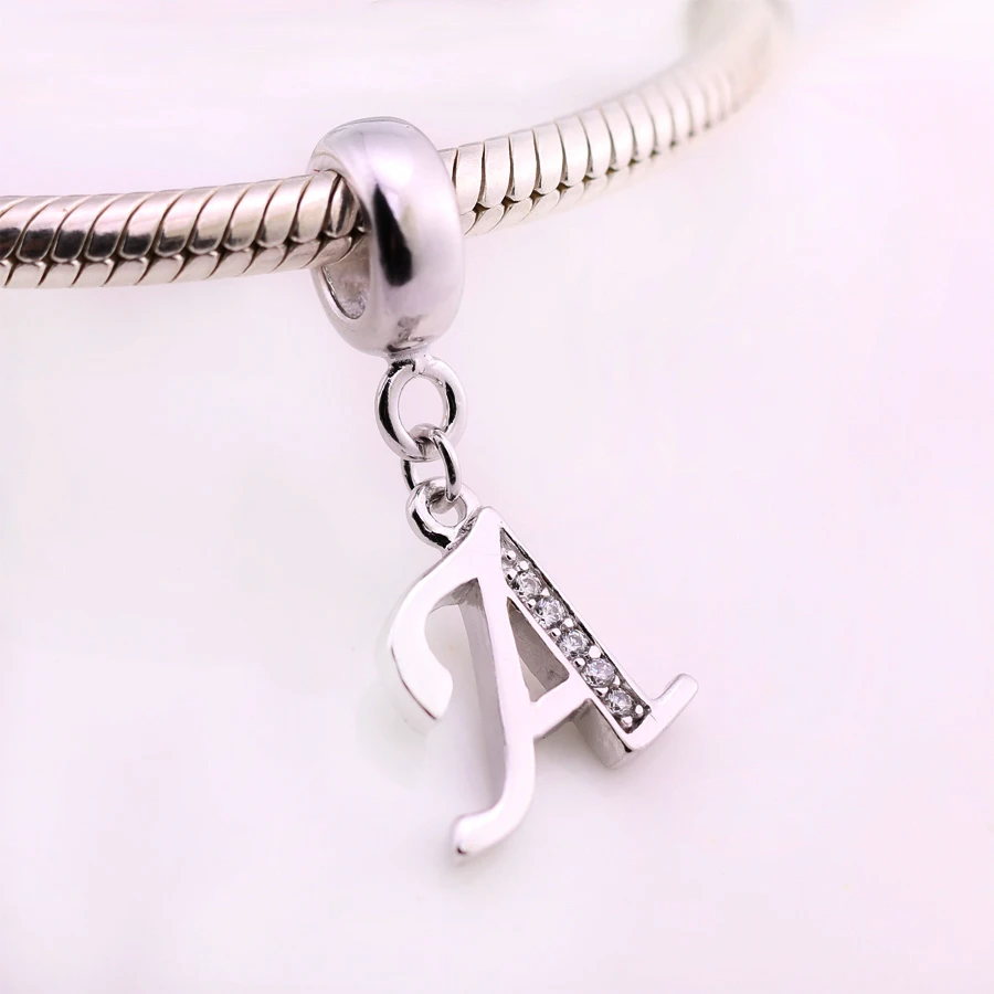 Оригинальный серебряный алфавит подвеска А с прозрачным кубическим цирконием