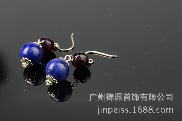Silver products thailand accessories 925 pure silver thai natural lapis lazuli earring drop vintage earrings | Украшения и