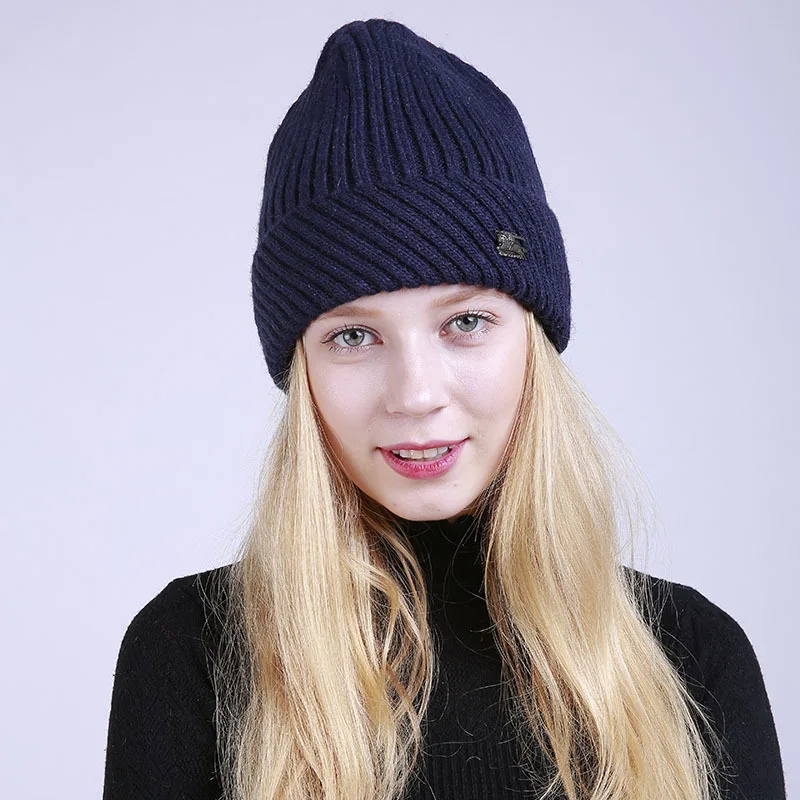 Женских Skullies шапочки Шапки зима теплая Шапки модные меховые шапки Рик и Морти известный бренд Элитный бренд кашемировый плед Лыжная маска - Цвет: NAVY