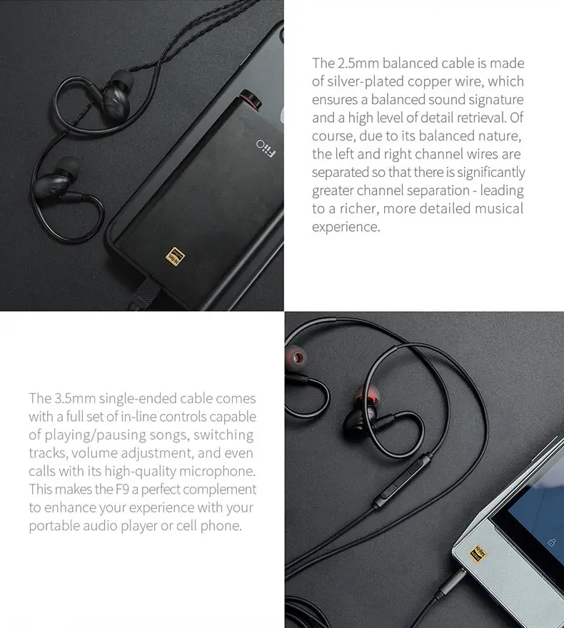 FiiO F9 сменный провод тройной Драйвер Гибридный Динамический HIFI наушники-вкладыши 2,5 мм 3,5 мм разъем с микрофоном съемный два кабеля