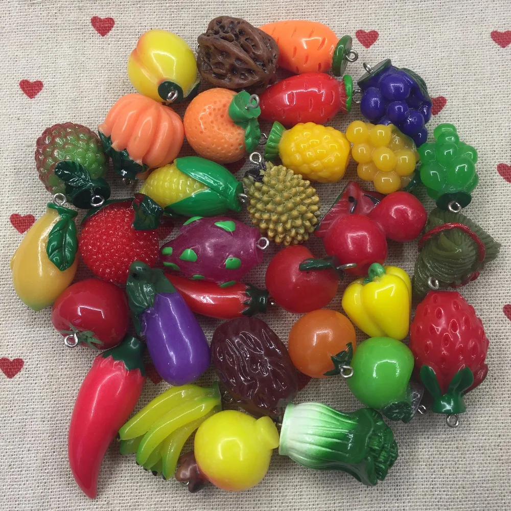 Бесплатная доставка! Set10 30pcs горячие амулеты. Смешанный дизайн. 3D фрукты из смолы и
