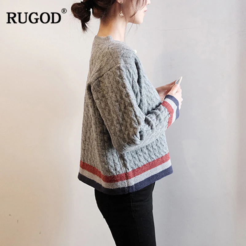 RUGOD 2018 Модный Цветной кардиган в полоску женский элегантный с жемчужинами на