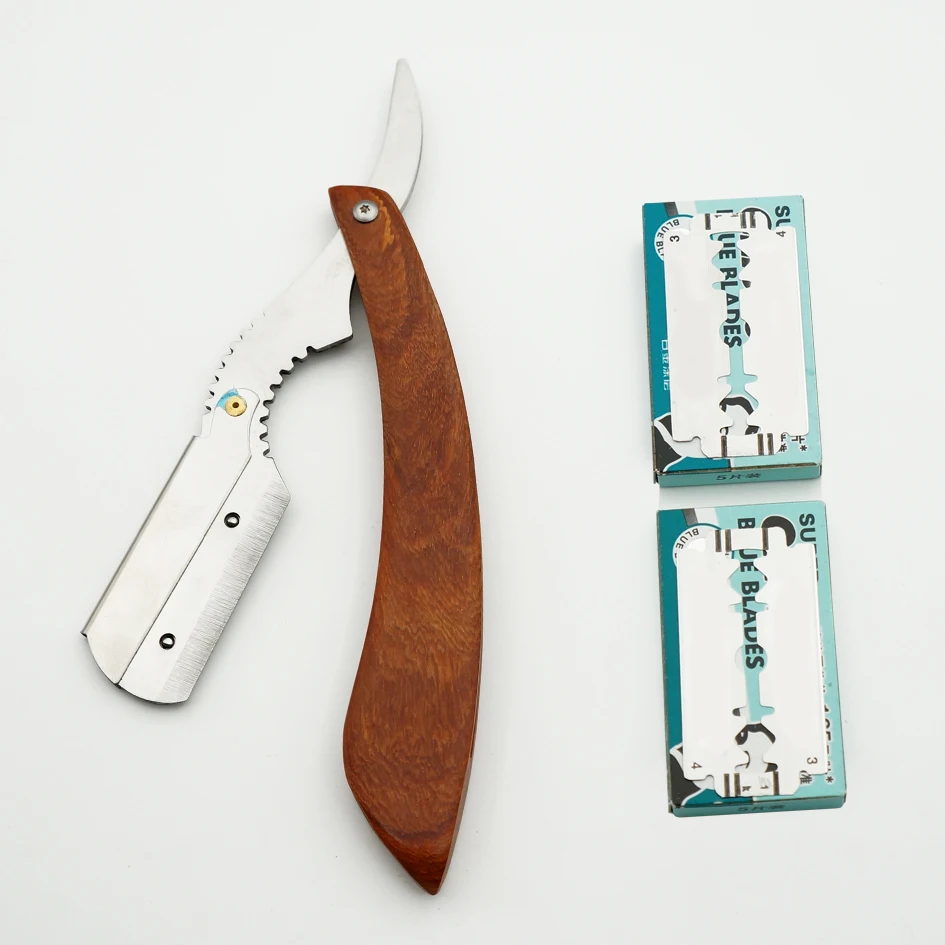 razor and blade Бритва с ручкой из сандалового дерева, Профессиональная парикмахерская бритва, бритва для бровей, Мужская сменная бритва, нож для волос - Цвет: razor and blade