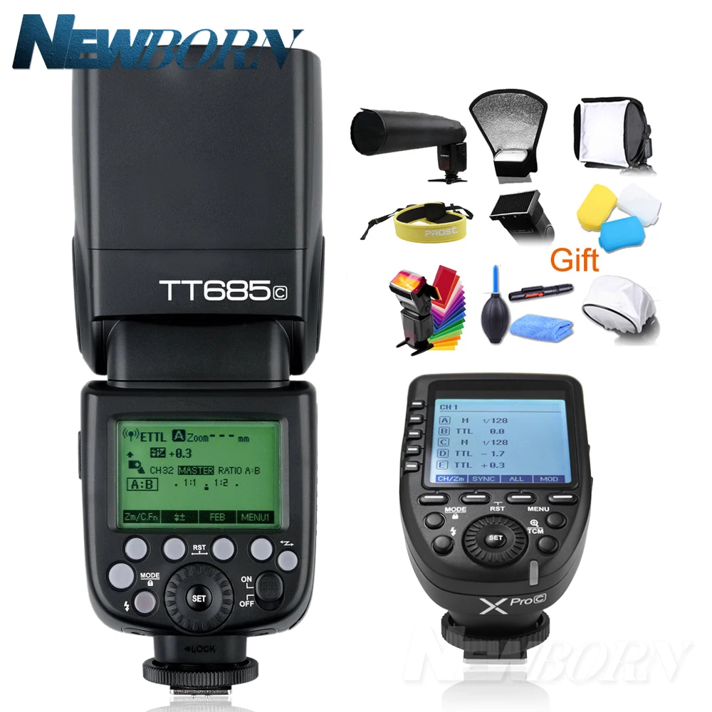 

Беспроводной передатчик Godox TT685C с TTL камерой, 2,4 ГГц, высокоскоростной передатчик 1/8000s GN60 + Xpro-C TTL для камеры Canon Eos, подарок