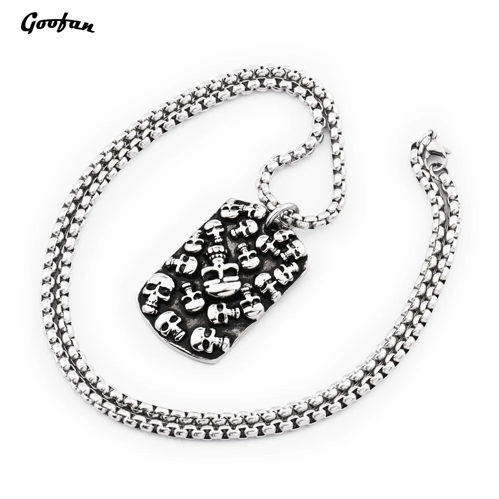 Goofan Hiphop Men Personality Silver Skeleton Fram Dog Tag Pendant&ampNecklace Stainless Steel Trendy Charm Rock Jewelry STN649 | Украшения