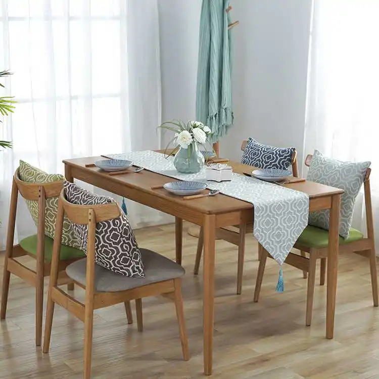 light blue Классический геометрический узор настольный бегун хлопок полиэстер чай/Еда настольные флаги кисточки кровать бегун элегантная жизнь отель/домашний декор - Цвет: light blue