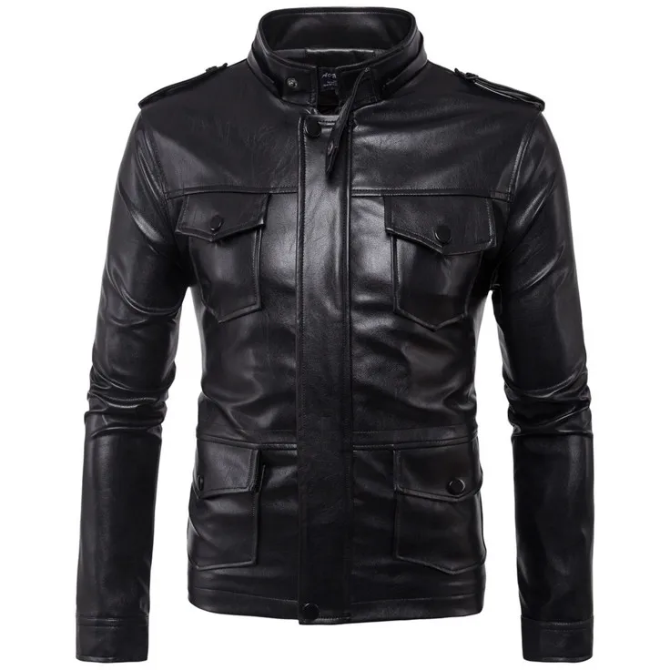 2019 New Europe and America Men's Hooded Motorcycle Leather Jacket Autumn Multi-pocket Black PU Coat Big Size 5XL | Мужская одежда