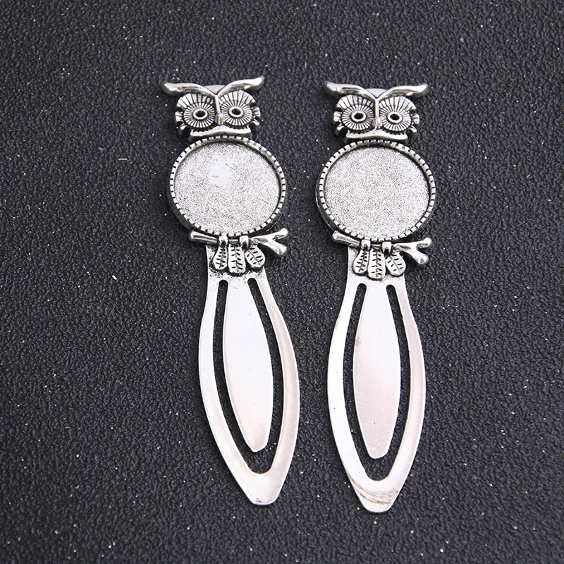 2pcs Three Color 20mm Cameo Steel Animal Owl Bookmarks Round Cabochon Settings Jewelry Blank Charm