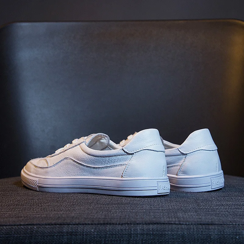 Кроссовки из натуральной кожи Женская Белая обувь на плоской подошве женская