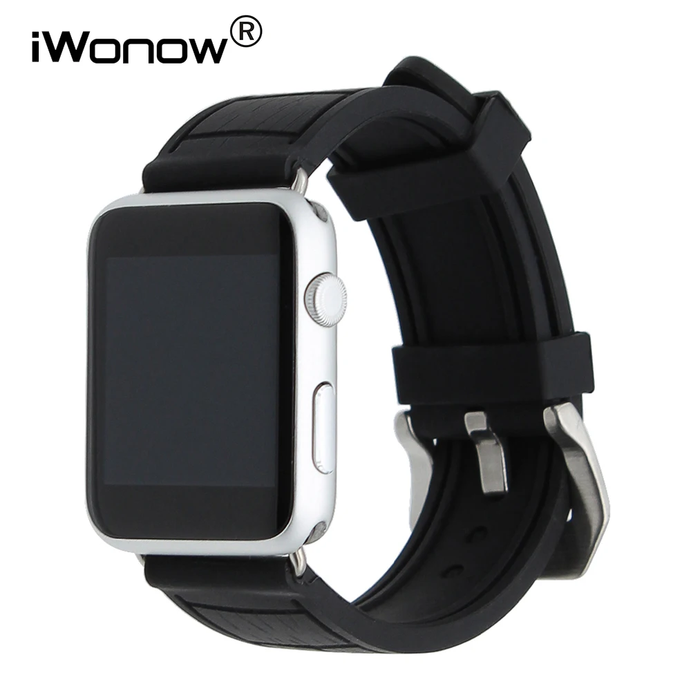Ремешок силиконовый резиновый для iWatch Apple Watch 38 мм 42 черный браслет с застежкой
