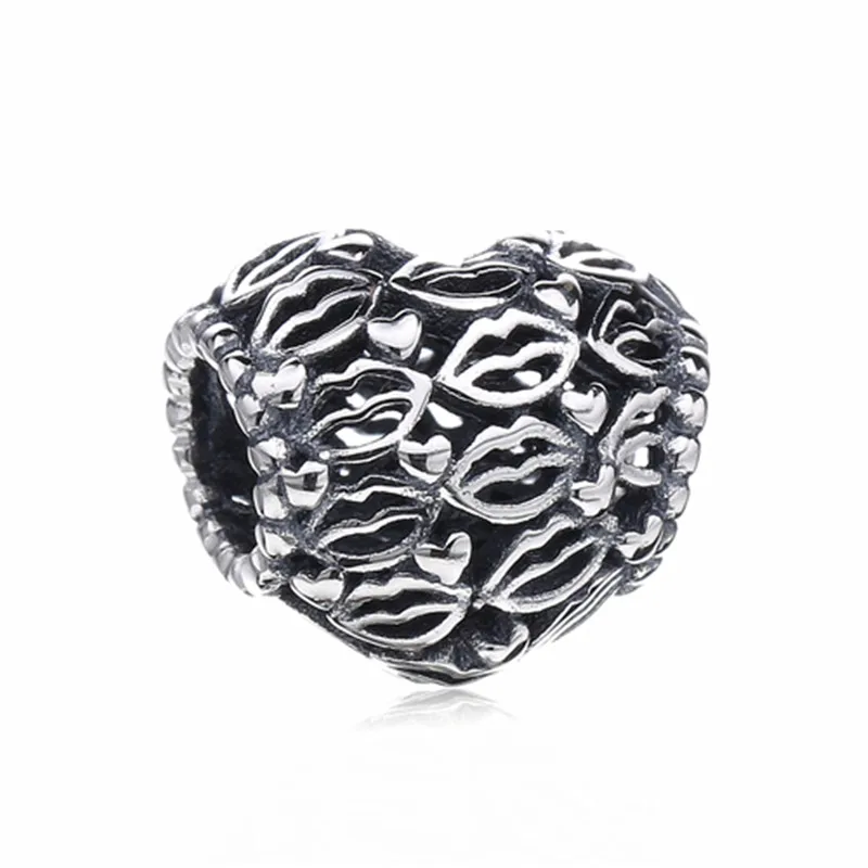 Kiss Bead Lovecabin Дания Весна серебро открыть мое сердце проложить клип многоцветный Цирконий амулеты зажимы 925 пробы серебряные ювелирные изделия - Цвет: Kiss Bead