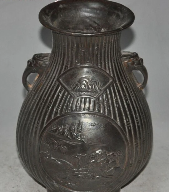 SCY S0408 8"old chinese palace bronze foo dog head beast statue Zun Bottle Pot Vase Jar discount 30% (C0324) | Дом и сад