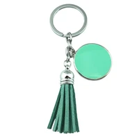 monogram round enamel blank tassel keychain 2017 fashion women bag accessories charm jewelry key rings
