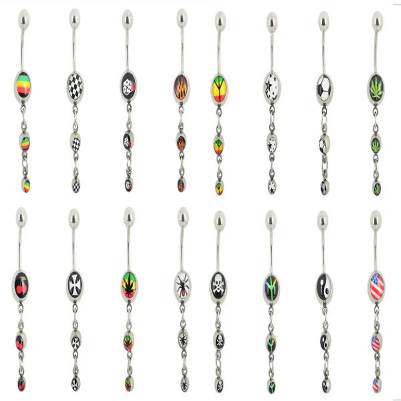 

48Pcs/lot 316L Stainless Steel Belly Button Rings Belly Piercings Ball Dangle Navel Bar Belly Ring Body Piercing Jewelry Lot