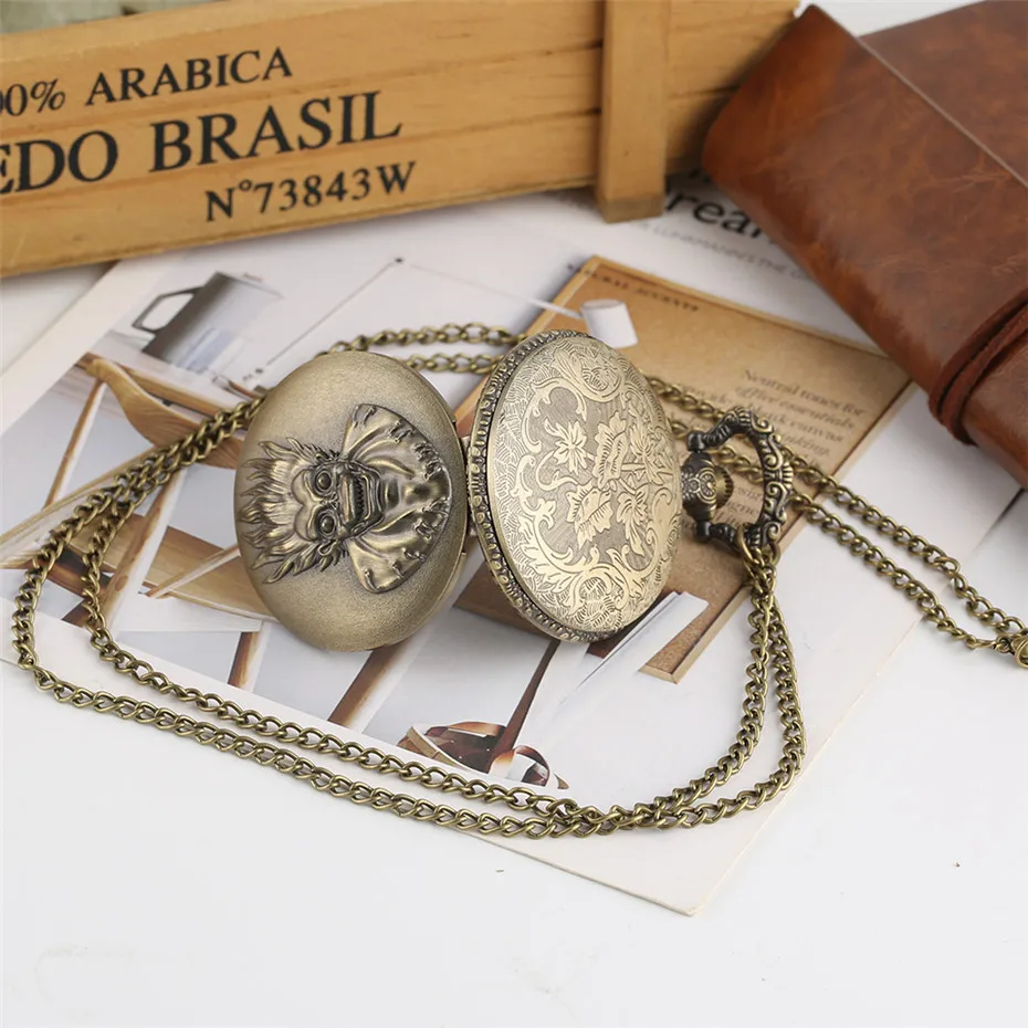 Punk Cool Monkey King Design Quartz Bronze Pocket Watch Vintage Necklace Chain Souvenir Pendant Watches Gifts Men Women Kids | Наручные