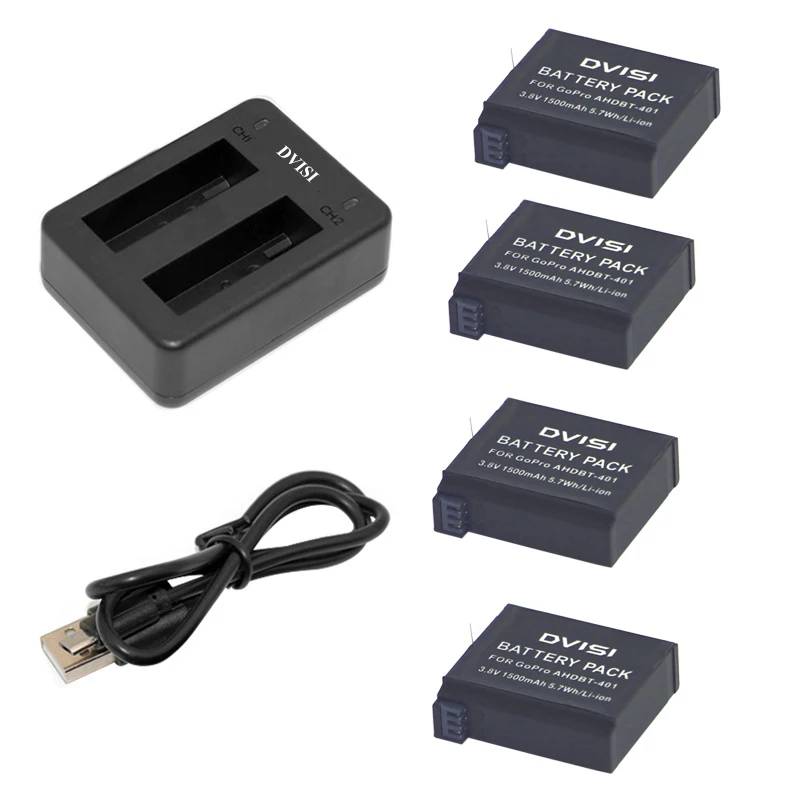 

4pcs AHDBT-401 AHDBT 401 Gopro Hero 4 Rechargeable Battery with Dual USB Charger Port Home for Gopro Hero4 HD Camera P0019279