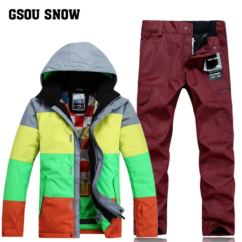 GSOU снег Для мужчин тонкие доска Лыжный Спорт костюм Цвет серии открытый