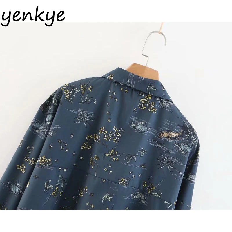 2018 винтажная женская рубашка с цветочным принтом осенняя блузка отложной
